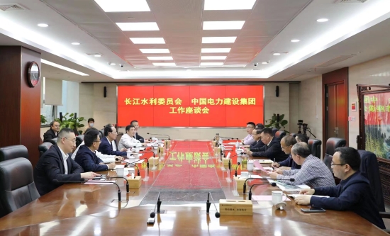 中國(guó)電建黨委書(shū)記、董事長(zhǎng)丁焰章與長(zhǎng)江水利委員會(huì)黨組書(shū)記、主任劉冬順會(huì)談